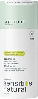 – ATTITUDE Baking Soda Free Deodorant for Sensitive Skin with Oatmeal and Avocado Oil, EWG Verified, Aluminum Free, Plastic-Free, 85 Grams