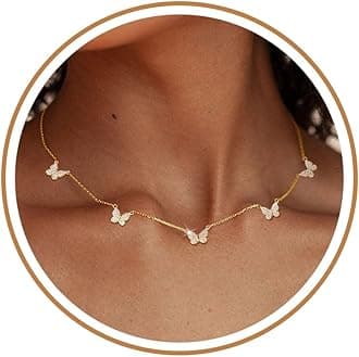 Dainty Silver Gold Necklaces for Women Trendy Non Tarnish 14K Gold Plated Cubic Zirconia Necklace Layered Cute Butterfly Heart Station Choker Necklace Stack for Wedding Prom Brides Jewelry