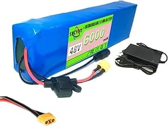 48V 6AH Lithium Battery Pack 13S2P E-Bike Battery for 250W 300W Electric Bicycle Motor Waterproof PVC Battery Replacement E-Bicycle Battery with Charger