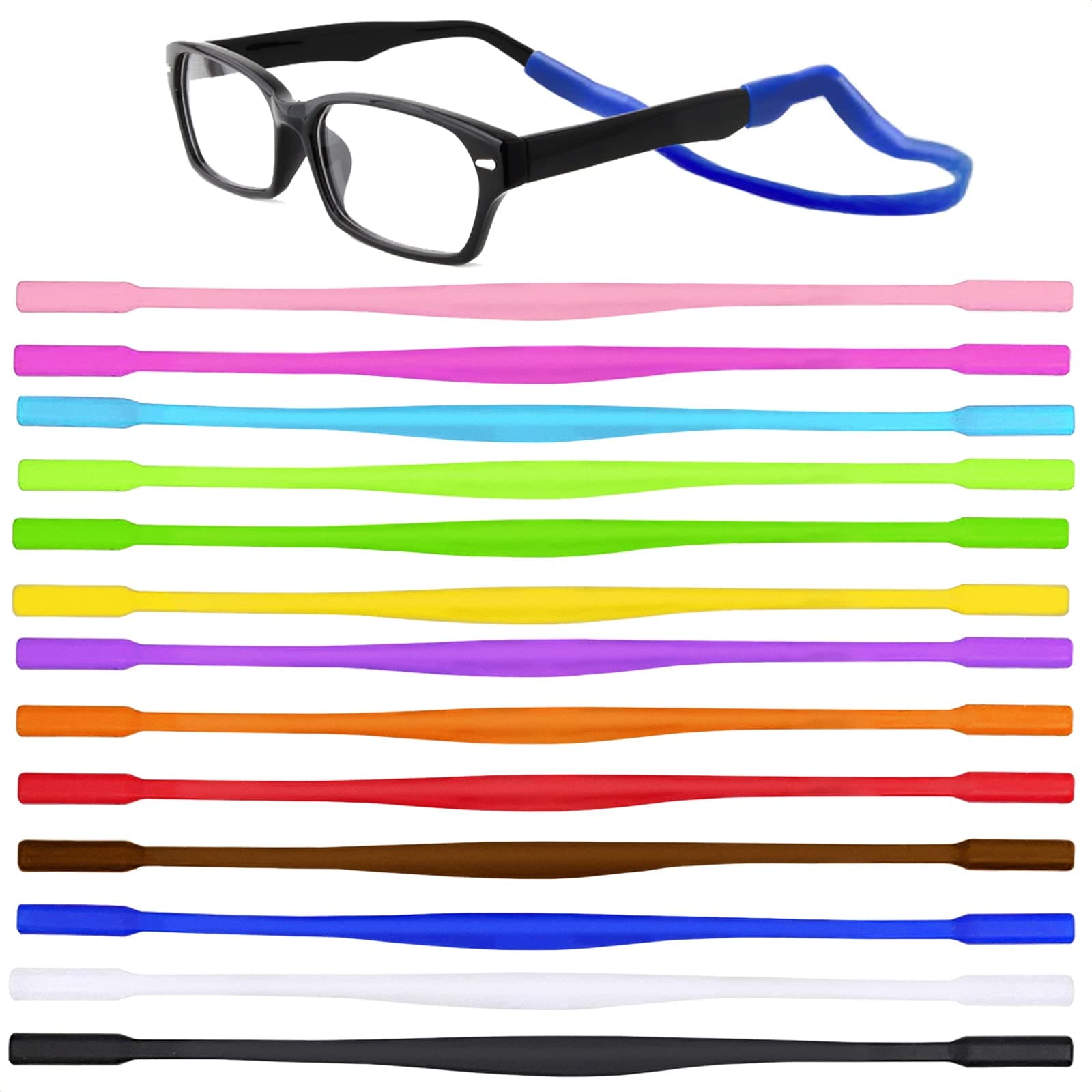 Silicone Glasses Strap – Soft Head Straps for Glasses Set of 12 Colors Pack, Comfortable Eyeglass Holder 7.8" Length – Elastic Sunglasses Strap for Outdoor Sports, Everyday Wear & Secure Fit on Head