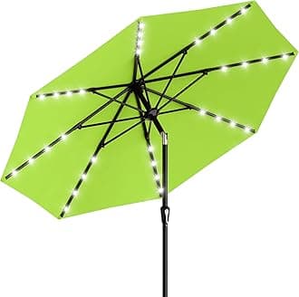 AreShark 9FT Patio Umbrella with Solar Lights, 32 LED Lighted Pool Umbrella w/Tilt and Crank, Outdoor Market Solar Umbrellas for Garden, Deck, Backyard, Pool and Beach, Apple Green