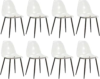 Baysitone Clear Dining Chairs Set of 8, Modern Kitchen Chairs with Transparent Seat, Acrylic Accent Side Chairs with Plating Metal Legs for Dining Room, Kitchen, Living Room with Black