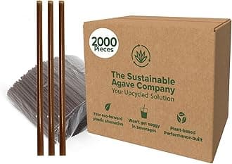 Sustainable Agave Co - Agave Fiber Unwrapped Drinking Straws - Plant-Based, Made With Upcycled Materials, Reusable - Brown, Regular & Jumbo, 8" (Jumbo Unwrapped, 2000)