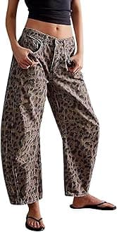 Women's Wide Leg Cropped Baggy Y2k Mid Rise Jeans - Boyfriend Harem Denim Pants