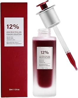 AHA BHA Exfoliating Serum for Acne, 12% AHA BHA PHA LHA Peeling Solution, Exfoliating Serum for Face, BHA Serum for Pores, Overnight Exfoliating Serum for Clear & Smooth Skin, Reduces Pore Congestion