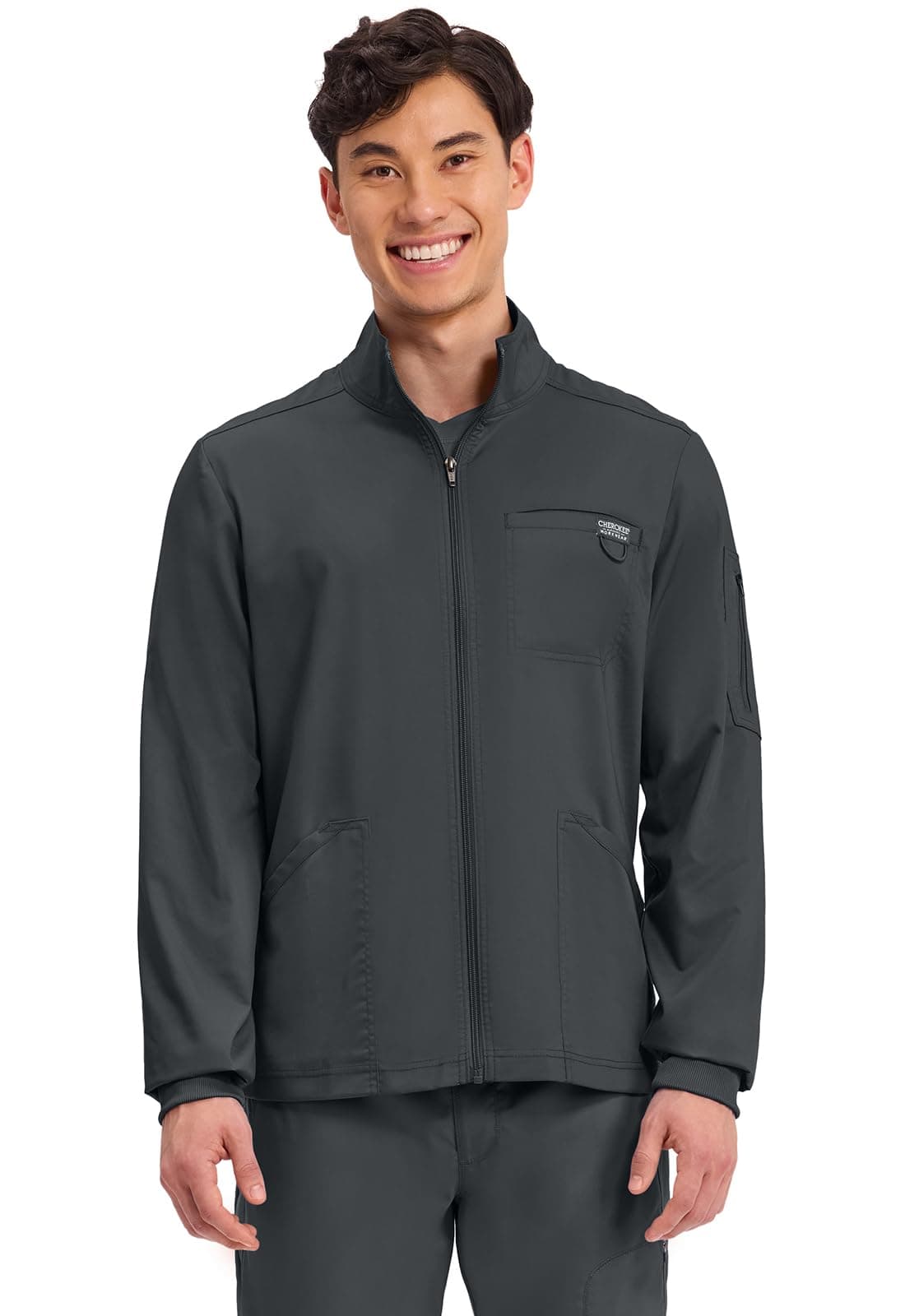 Cherokee Scrub Jacket Men's Zip Front Jacket with 5 Pockets, Bungee Loop, Rib-Knit Cuffs, Soft 2-Way Stretch Fabric - WW320