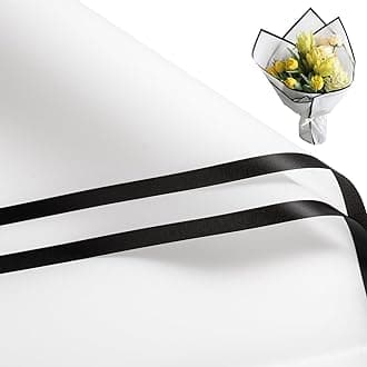 RUSPEPA 20 Sheets Flower Wrapping Paper - Black Edge Frosted Waterproof Floral Bouquet Packaging Paper - Florist Supplies for Birthday, Wedding and DIY Crafts - White/Black