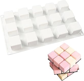 OCPO Kitchen 3D Cube Silicone Mold for Baking Mousse Cake, Square Baking Molds for Chocolate Candy Pastry Truffle Cupcake Jelly Cookie Pudding, Square Shape (15-Cavity)