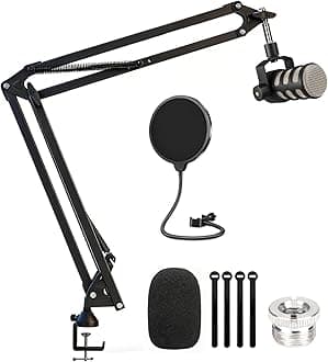 Heavy Duty Mic Boom Arm for Rode Podmic, Professional Microphone Stand with 3/8" to 5/8" Adapter for Shure SM7B, Blue Yeti, HyperX QuadCast, Fifine AM8, Pop Filter and Custom Foam Cover Kit