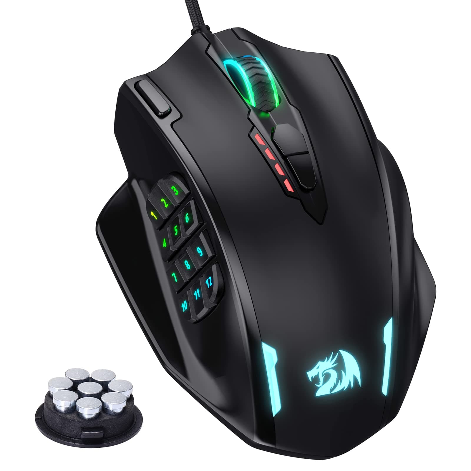 Redragon Impact RGB 12 400DPI, High Precision, 19 Pcs Programmable Mouse Buttons and Side Buttons Laser Wired Gaming Mouse Guide MMA Mouse Black