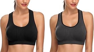 Women Racerback Sports Bras - High Impact Workout Gym Activewear Bra Color Black Grey Size L, 2 Pack