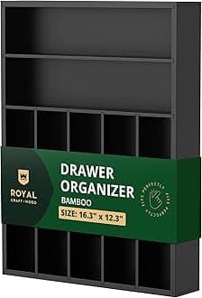 ROYAL CRAFT WOOD Bamboo Kitchen Drawer Organizer - Silverware Organizer/Utensil Holder and Cutlery Tray (Black)