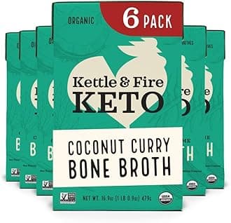 Kettle and Fire Coconut Curry & Lime Chicken Bone Broth, Keto, Paleo, and Whole 30 Approved, Gluten Free, High in Protein and Collagen, 6 Pack