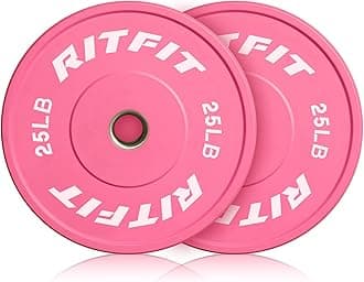 RITFIT Pink Weight Plates, 2 Inch Olympic Barbell Weight Plate, Bumper Plates With Steel Insert, Pink Weights for Gym and Home
