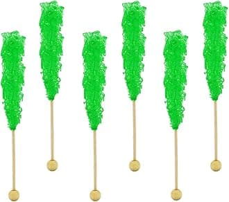 Fruidles Rock Candy Lollipops Suckers, Color and Flavor Assortment, Individually Wrapped, 6.5" (Green Apple) (12-Pack)