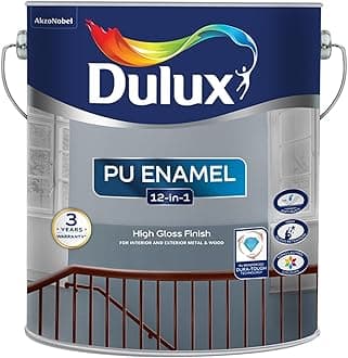 Dulux PU Enamel White 1 Litre High Gloss Finish Paint for Interior Exterior Metal & Wood Surfaces with Fast Drying Anti-Rust & Complete Coverage