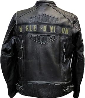 Mens Motorcycle Passing Link Triple Vent Distressed Black Cowhide Leather Jacket with Dual Vents (US, Alpha, XX-Large, Regular, Regular)