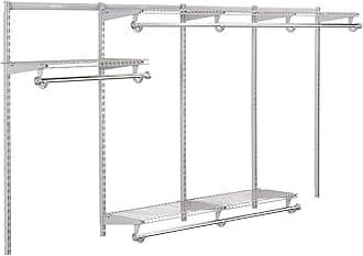 Rubbermaid Configurations Custom Closet Kit 4-8 Ft. Adjustable Metal Wire Shelving Titanium Finish Expandable Organization System Hardware Included for Home Closet/Pantry/Laundry/Mudroom