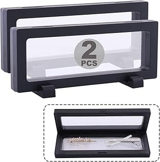 2 Set 7.1 Inch 3D Floating Display Frame Case for Jewelry, YITOU Challenge Coin Display Stands Case Holder for Fossil, Rock, Gemstones, Megladon Tooth, Specimens, Floating Frame Case
