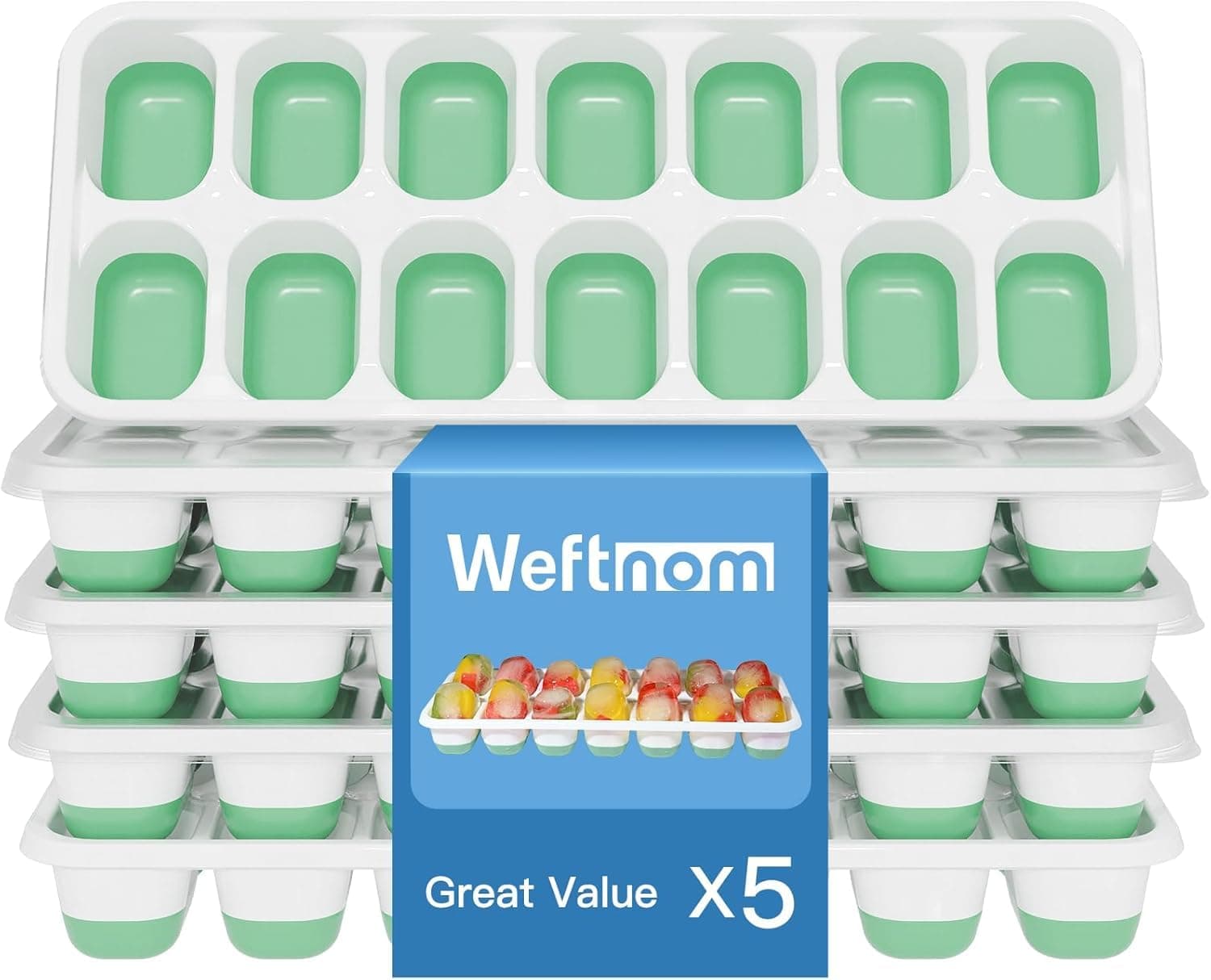 Ice Cube Tray, Ice Cube Trays for Freezer 5 Pack with Lids, Ice Tray Easy-Release, Ice Trays for Freezer Stackable, Silicone Ice Cube Tray for Drinks, Coffee - BPA-Free and Odor-Free