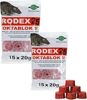 Rat Poisoning Blocks Wax Block Bait Mouse Bait Block Single Feed Rodent Killer Block Max Strength Fast Acting All Weather Bait Block Pack of 2 (Rodex Oktablock-ll - 300g).