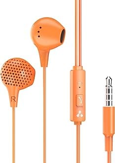 Ambrane Wired Earphones with Mic | 3.5mm Audio Jack | 14mm Driver for HD Sound & Deep Bass | Tangle-Free 1.2m Cable | In Ear Comfort Fit | Compatible with Mobiles, Tablets, Laptops, PCs (EP-83 Orange)