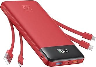 20000mAh Portable Charger with Built in Cables, 22.5W Travel Power Bank Fast Charging, USB C Cell Phone Battery Pack for iPhone 17/16/15/14/13/12 Series, iPad, Samsung, Android, Tablet