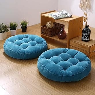 Meditation Floor Pillow Set of 2 Large Round Floor Cushions for Adults Tufted Corduroy Floor Seat Pillows Cushion for Living Room,Sky Blue 16.5" Lx16.5 Wx3 H