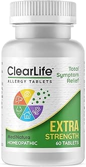 ClearLife Extra Strength Multi-System Allergy Relieving Homeopathic Remedy - 15 Powerful Actives Provide Potent Maximum Congestion, Itchiness & Sinus Pressure Relief - Non-Drowsy - 60 Tablets