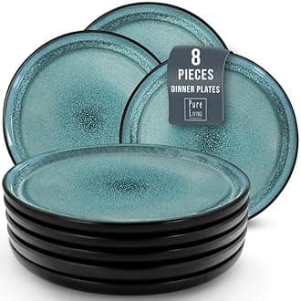 Stoneware Dinner Plates Set of 8, Modern Style Stoneware , 10.2" Ceramic Plates With Lipped Edges, Dishwasher, Microwave Safe Dinner Plates, Stoneware Plates, Kitchen Plates -Petrol Blue