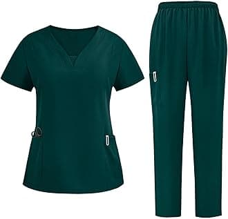 Scrubs for Women Set V-Neck Stretch Scrub Top & Drawstring Scrub Pant Nursing Uniforms Scrubs Sets with Pockets