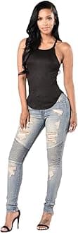 Ripped Jeans for Women - Sexy Straight Biker Skinny Slimming Jeans High Waisted Slim Fit Denim Pants
