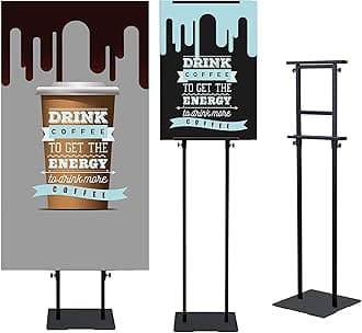 SCZS Heavy Duty Floor Poster Standing Display Poster Sign Holder with Non-Slip Mat Base Adjustable Height Up to 75 inches for Board & Foam (2PACK-Black)