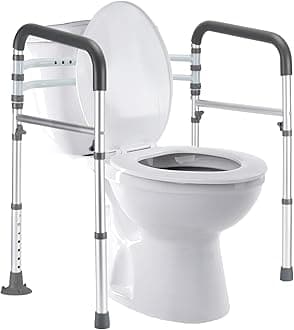 lianjindun Stand Alone Toilet Safety Rails, Adjustable Toilet Safety Frame for Elderly, Seniors, Handicap & Disabled, Toilet Frame with Handles, Foldable Handicap Toilet Rails Fit Any Toilets (300 LB)