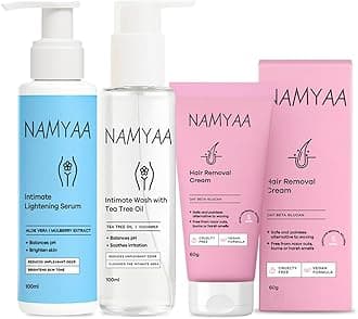 Namyaa Intimate Care Kit- Intimate Lightening Serum, Intimate Wash, Bikini Line Hair Removal Cream Daily Feminine Care Solution | Set of 3