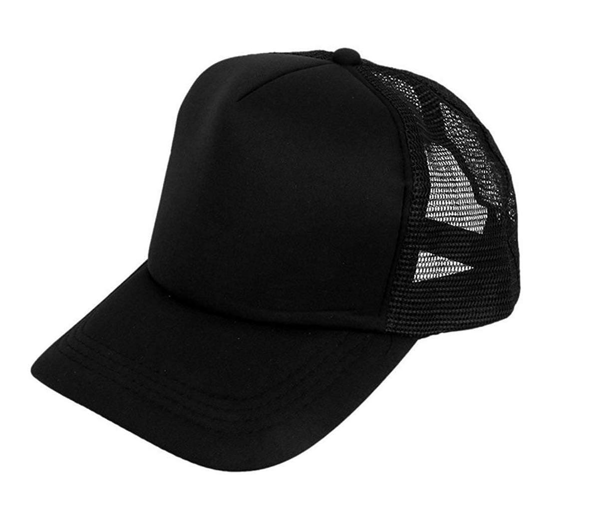 KrystleGirl's Black Adjustable Mesh Baseball Cap Trucker Hat Half net Plain Curved Visor Hat Black - Half Net - DHOOM