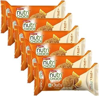 Britannia NutriChoice Oats Orange 2.64oz (75g) - Breakfast & Tea Time Snacks - Crunchy, Healthy and Delicious (Pack of 6)