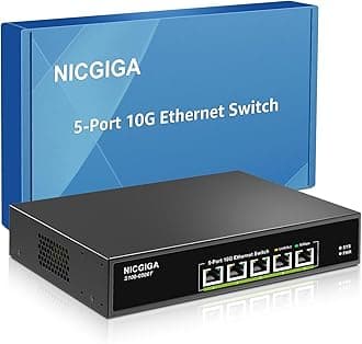 5 Port 10G Ethernet Switch Unmanaged,with 5X 10Gb Base-T RJ45 Ports, NICGIGA 10Gbps Network Switch Easy for 10G NAS,PC,WiFi7 Router,10G Adapter/NIC. Desktop or 19-inch Rack Mount, Plug and Play.
