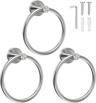 SetSail Towel Holder for Bathroom Wall Silver Towel Ring Stainless Steel Hand Towel Holder 3 Packs Towel Hanger for Bathroom Accessories, Drill Hole