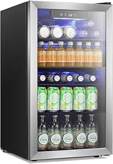 Beverage Refrigerator Cooler -120 Can Glass Door Mini Fridge, for Soda Cola Beer or Wine Constant Glass Door Small Drink Dispenser Clear Front for Home, Bar 3.2cu.ft