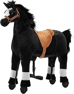 Pipleo Ride on Horse for Kids, (42.5'' Height) Horse Ride on Toy, Riding Horse Rider Mechanical Walking Action Plush Animal for 6 Years Old to Adult, No Battery or Electricity, Max Load 187 LBS - BK