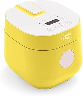 4-Cup Digital Rice Cooker, PFAS & PFOA-Free Removable Ceramic Dishwasher Safe Pot, Healthy Cooking Oats Grains & More, Auto Presets, Touch-screen, Delay & Keep Warm, Paddle Included, Yellow