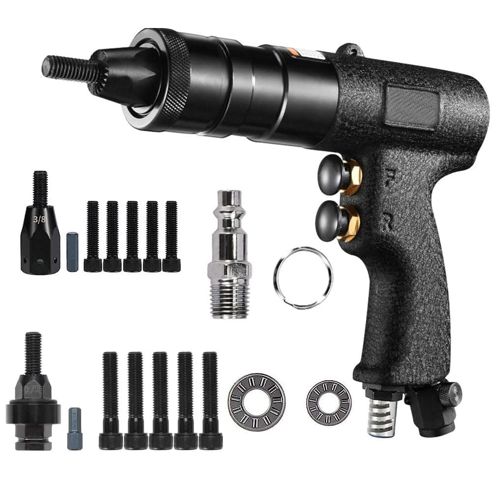 Pneumatic Rivet Nut Gun Tool, 3/8 inch 1/2 inch Heavy Duty Adjustable Speed Air Rivet Gun with Mandrels Riveting Gun Kit Riveter Set Pull Rivnut Gun