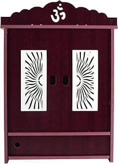 MIDU Pooja Mandir For Home Wall Hanging Mdf Wooden Temple With Door Brand (Dark Brown,41 Cm)