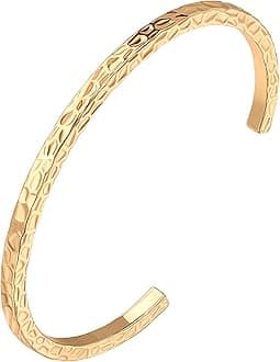 Dainty Gold Bar Bracelet for Women Simple Delicate Thin Cuff Bangle Hook Bracelet 18K Gold Plated Handmade Minimalist Jewelry