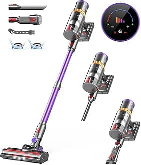 CHEBIO Cordless Vacuum Cleaner, 550W/45Kpa Stick Vacuum with Smart Display, MAX 65Mins Runtime Vacuum Cleaners for Home, Auto Mode & Anti-Tangle Lightweight Vacuum for Pet Hair/Carpet/Floor
