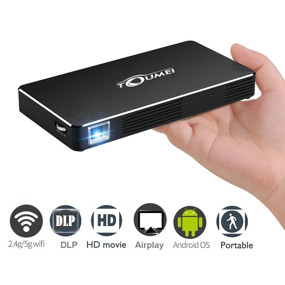 Mini Projector, Pocket Portable Smart Android 7.1 DLP Video Projector Built-in Battery Wireless Airplay Miracast Screen Share Mirroring Support 1080P Movie Player WiFi HDMI USB TF Bluetooth 4.0 HD 4K