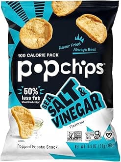 Popchips Potato Chips, Sea Salt & Vinegar Potato Chips, Single Serve Bags (0.8 oz), Gluten Free, Low Fat, No Artificial Flavoring (Pack of 24)