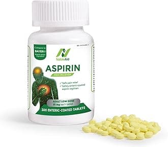 NobleAidPure Low Dose Baby Aspirin 81mg for Adults, 300 Count Enteric Coated Aspirin Tablets for Men and Women, Safe Relief for Symtoms Associated with Headache, Arthritis, Cramps
