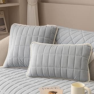 vctops Velvet Plush Plaid Quilted Throw Pillow Covers Super Soft Farmhouse Fluffy Fuzzy Couch Pillow Covers (Grey,18"x18")